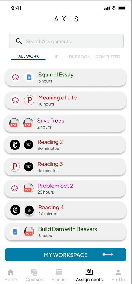 Axis assignments page design