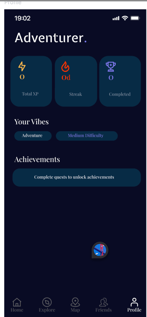 SideQuest profile — before redesign